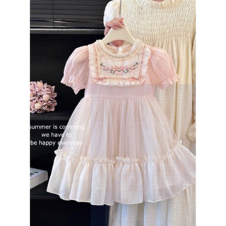 女童幼兒園畢業典禮服夏季草莓刺繡精品蘿莉塔洋裝女童連衣裙夏季2025新款兒童泡泡袖粉色蓬蓬裙小女孩洛麗塔公主裙140cm