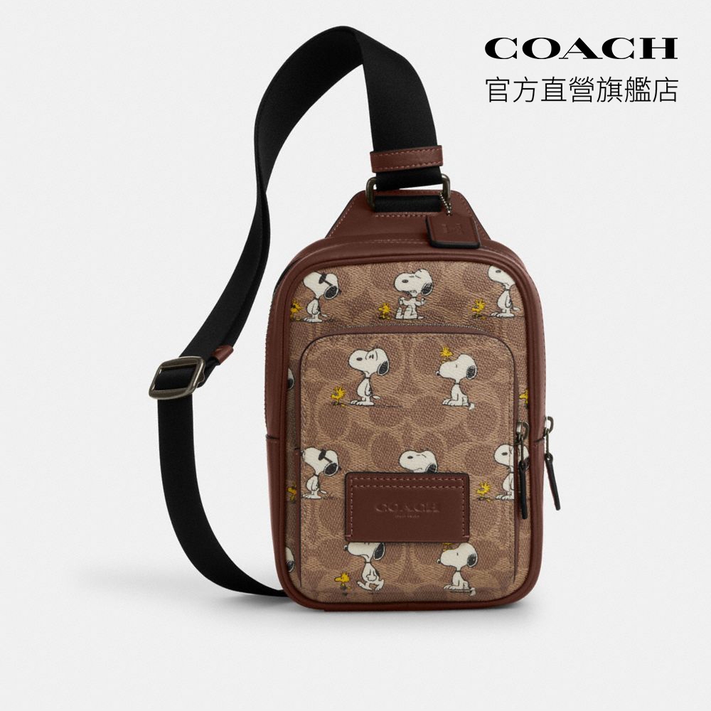 【COACH】COACH X PEANUTS RACER經典Logo SNOOPY印花單肩背包 史努比聯名｜官方直營