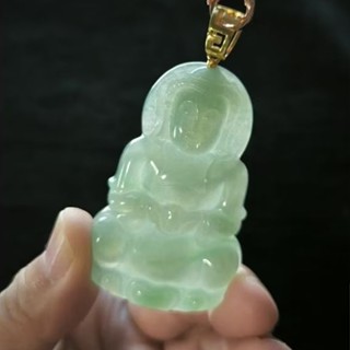 天然緬甸A貨翡翠 鮮果滿綠 正莊觀音 坐蓮觀音 大件厚莊 種老肉細 附超值厚料18K金大叩頭 附證書