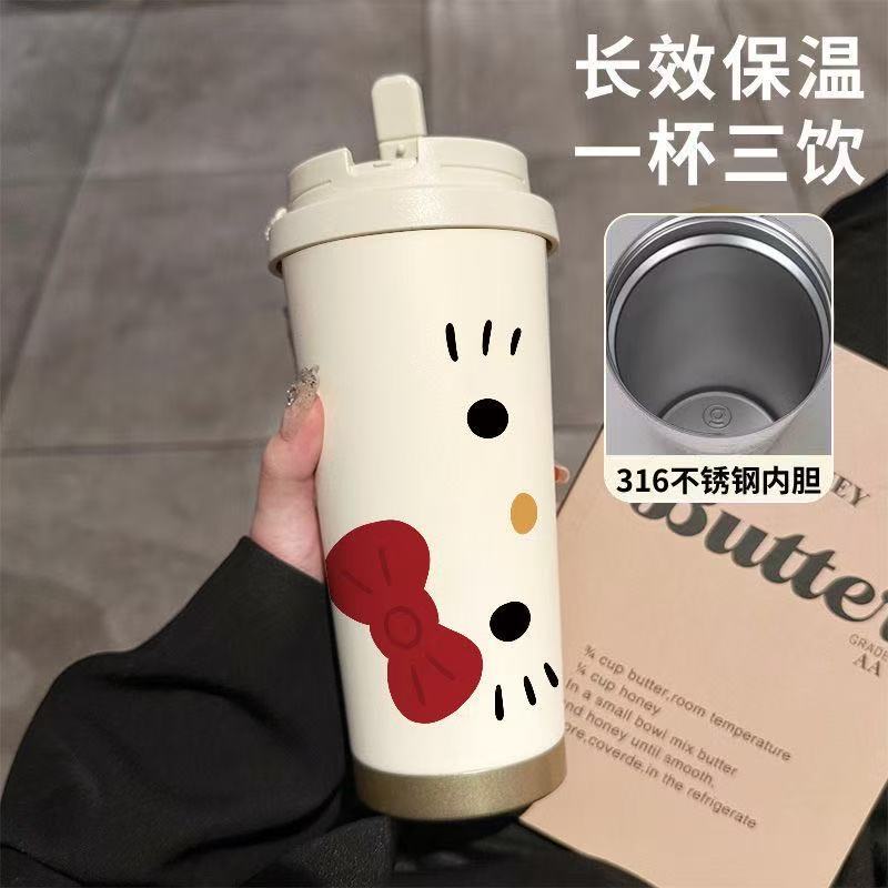 kitty保溫杯 kitty吸管杯 kt水壺 kitty水杯 吸管保溫杯 凱蒂貓水杯 咖啡杯 可愛保溫杯 保冷杯 保溫瓶