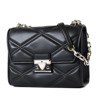 MICHAEL KORS SERENA 菱格紋翻蓋鍊帶肩背/斜背二用包-銀釦黑/中 【美國正品現貨】