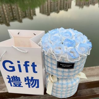 🔥玫瑰花束 畢業花束 情人節花束 香皂仿真花 永生花束 假花 教師節 永生花束禮盒 畢業禮物 畢業花束 碎冰藍高級小香風