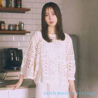 earth music&ecology 鏤空蕾絲鉤織設計純棉七分袖上衣(01000340300)