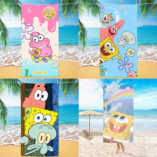 【臺灣現貨】海綿寶寶浴巾 超細纖維 浴巾 卡通浴巾 兒童浴巾 毛巾海灘浴巾 成人洗澡巾 游泳 旅行便攜沙灘巾 玩水 海邊