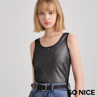 SO NICE【特惠】字母裝飾刷銀坑條背心｜黑/白｜都會時尚女裝【29431028】