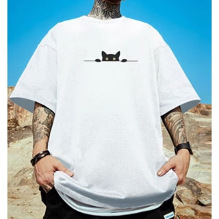 【臺灣 發貨】M~8XL ✨2025短袖T恤男美式貓咪印花打底衫胖子男裝大碼夏季半袖潮流 大碼T恤 短袖男 T恤男 夏天