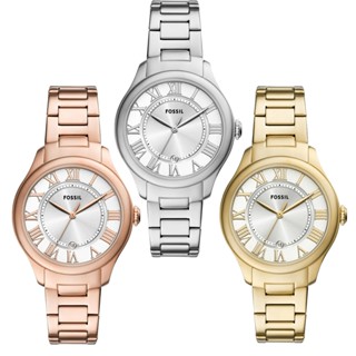 FOSSIL Gilmore 優雅銀飾羅馬數字女錶 銀色不鏽鋼手錶 38 MM ES5393/ES5394/ES5395