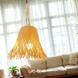 【自然屋精品】竹燈 吊燈 創意竹編燈罩 創意燈罩 美術燈 藝術燈 手工藝品 商業空間 餐廳 Lamp(自然色)