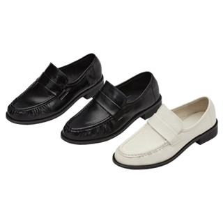 【Grace Gift】樂福鞋 校園穿搭【校園女孩柔軟可後踩褶皺樂福鞋】3色 35-39號 女鞋 通勤鞋
