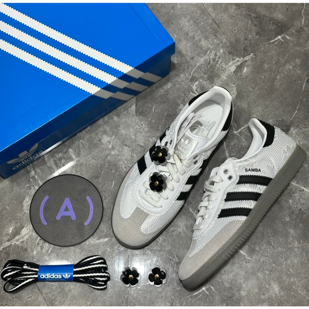 Mr.A😈A先生 Adidas 【現貨】 女款 Samba 蕾絲 灰 白 黑 小花 芭蕾 小香風  休閒鞋 IH3371