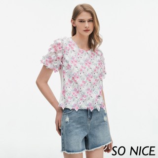 SO NICE【特惠】甜美立體花雪紡上衣｜都會時尚女裝【75331029】