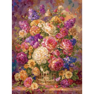 6月新款現貨多色-一籠繁花83色【新一代畫布有背板】大尺寸50*65CM-DIY數字油畫/填色畫/丙烯油畫/客廳裝飾