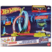 ●雅比玩具● Mattel 全新 Hot Wheels 風火輪霓虹系列雙環收納軌道組(附一臺車) 風火輪小汽車(盒損)