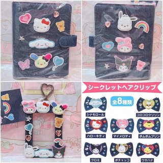 ♥小玫瑰日本精品♥現貨 Kitty 美樂蒂 酷洛米 大耳狗 帕恰狗 小花兔 可樂玲 牛仔系列 照片收納本 票卡套 髮夾組