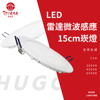 【TOYAMA 特亞馬】現貨❗️12W LED雷達微波感應崁燈 15cm崁燈 微亮 全亮型 超薄崁燈 感應崁燈