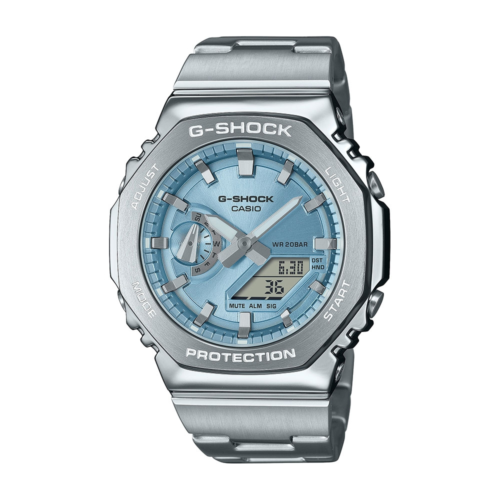 【CASIO 卡西歐】G-SHOCK 高質感金屬 天際藍 簡約百搭 八角形錶殼 GM-2110D-2A_44.4mm