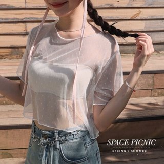 Space Picnic｜透膚點點網紗上衣-3色【2503341】