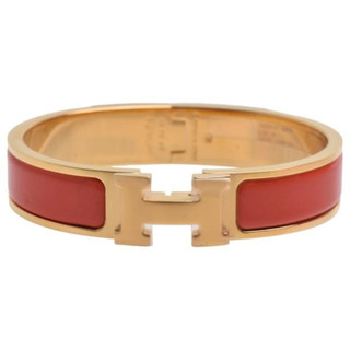 Hermes 愛馬仕 經典Clic H LOGO琺瑯中版手環(橘紅/金色）
