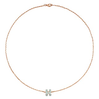 Hermes Mini Pop H 立體橢圓簍空項鍊(玫瑰金/粉藍)