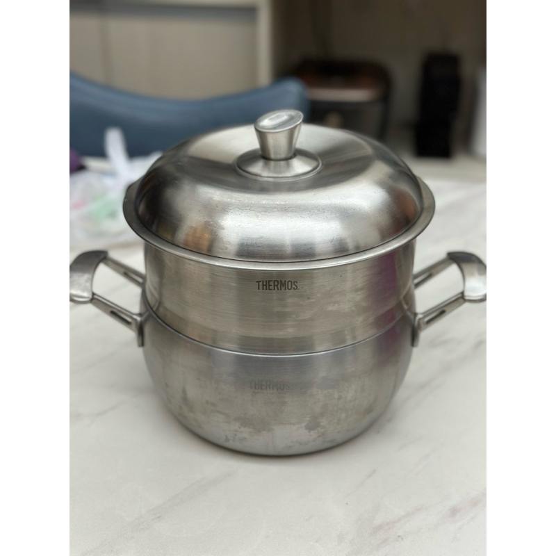 （二手）THERMOS 膳魔師蘋果鍋+不銹鋼蒸籠  Z-Z系列 新一代蘋果原味蒸鍋22cm Z-ZSAN22