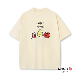【MOMO】純棉 t恤 second morning 檸檬 蘋果 印花t恤 女生 t恤 圓領t恤 韓國文創周邊 可愛短袖