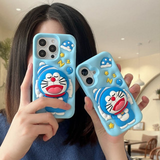 卡通動漫叮噹貓伸縮支架矽膠軟殼12適用蘋果i16手機殼iPhone15Promax保護套14Plus男女13防摔藍胖子新