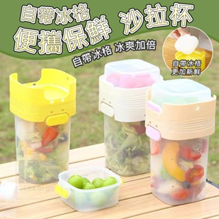 自帶冰格便攜保鮮沙拉杯 冷凍密封保鮮盒 移動小冰箱 冰冰盒 戶外保鮮盒 食品保鮮盒 水