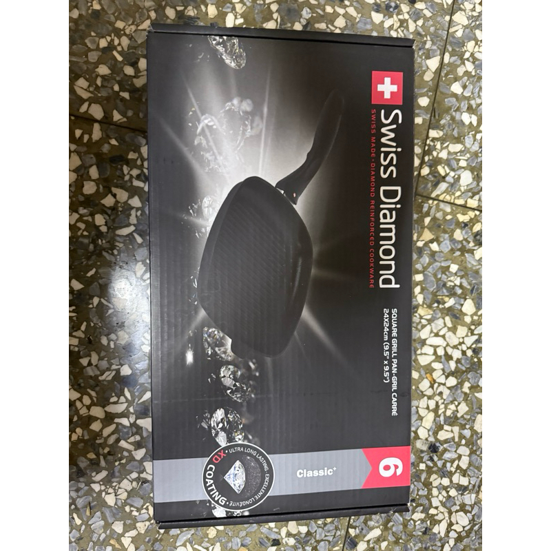 全聯【瑞士Swiss Diamond】瑞仕鑽石鍋 方鑽牛排鍋24cm(無蓋)
