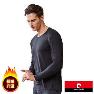 Pierre Cardin 皮爾卡登 細暖絨速熱保暖圓領長袖上衣(黑.駝灰/兩色可選) 速熱蓄暖 細暖絨 輕著感