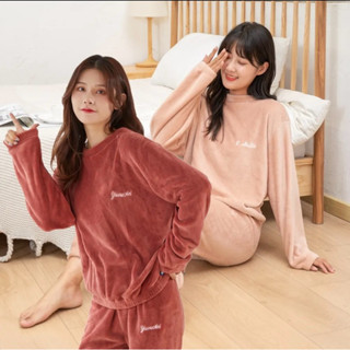 長袖家居睡衣保暖珊瑚絨套裝💕水貂絨法蘭絨居家服套裝睡褲
