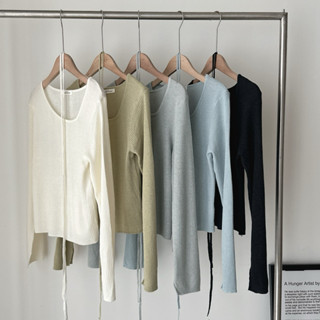 「FOR GIRLS」最後現貨 約會前準備 不規則領繞脖薄長袖（5colors）長袖上衣 針織 繞脖 女生長袖 女上衣