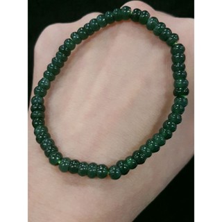 天然緬甸玉A貨翡翠 瓜料 算盤珠珠鍊 5.1x3.1mm約50顆 鍊長15公分路路通 手珠 手鍊