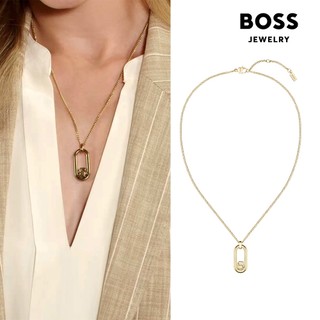 【BOSS】 Double B Swing 不鏽鋼橢圓吊墜項鍊-金色 1580627