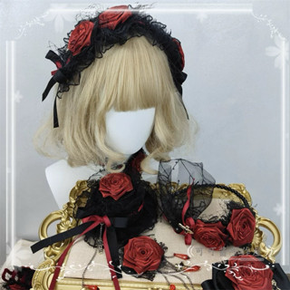 預購*lolita 暗黑哥德酒紅色玫瑰花朵蕾絲頭紗網紗髮夾 禮帽 茶會 寫真 禮服 髮飾 法式 宮廷風 頭飾