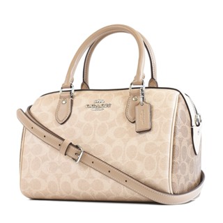 COACH 配色小C防刮皮革手提/斜背二用波士頓包-灰褐 【美國正品現貨】