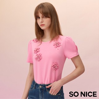 SO NICE 優雅立體花公主袖顯瘦空氣棉上衣｜白/粉｜都會時尚女裝 【75531012】