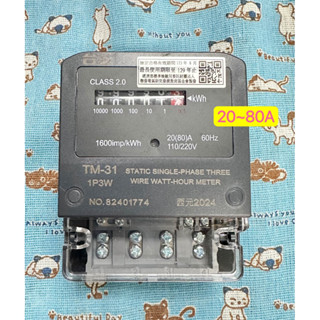 臺芝 TAISHIBA 電子式 分電錶 N-31 20A~80A 110V/220V 分電表瓦時器 單相三線 檢驗合格