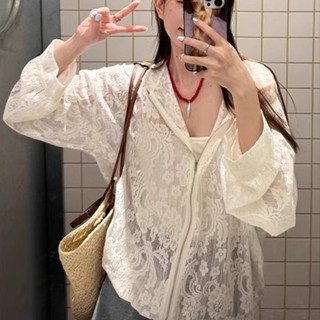 【早晚】小清新連帽外套✨ 蕾絲上衣 外搭蕾絲外套 休閒上衣 寬鬆上衣 薄款 長袖外套 開衫外套 外套女 女生外套