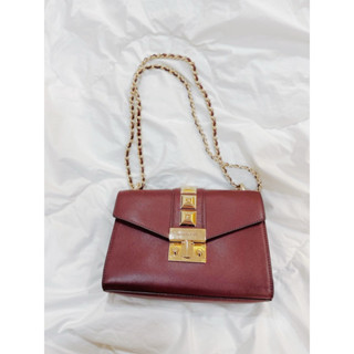 二手【Michael Kors】(MK)正品專櫃鉚釘鍊條肩/斜揹包（酒紅色）