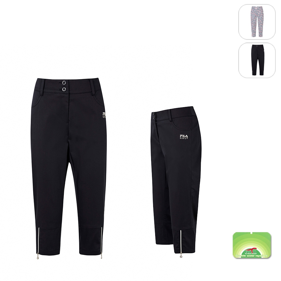 【FILA】女性 GOLF 超潑水機能 平織七分褲-黑色 5PNY-2136-BK