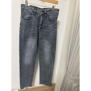 [Wuwa Jeans] 中性彈力涼感中直筒牛仔褲 黑灰色