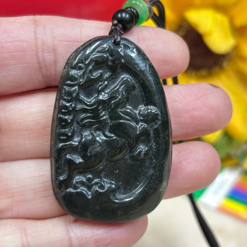台灣現貨 墨玉 馬 天然蛇紋石 12生肖墜 項鍊