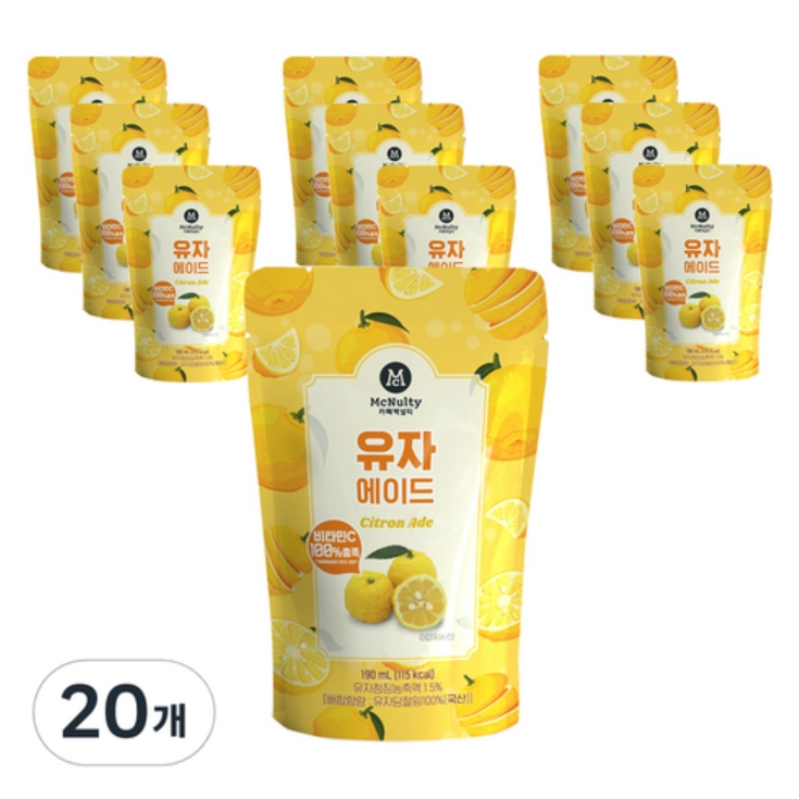 McNulty Coffee 柚子氣泡飲 190ml【快速出貨】水果氣泡飲 韓國飲料 GGG 韓國即飲 袋裝飲料