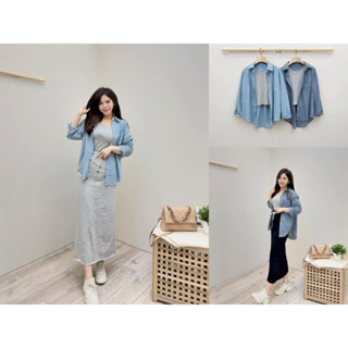 [LaBelle 韓系服飾]減齡格紋襯+棉質背心 兩件式 透氣涼感格子襯衫套裝 (臺灣現貨)(快速出貨)