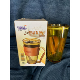 妙管家 HouseKeeper 手提玻璃杯 手提玻璃晶靚杯 玻璃杯500ml（附贈棕色皮革杯套*1）