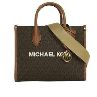 MICHAEL KORS Mirella 滿版塗層帆布尼龍寬背帶小款二用托 35S4G7ZC5B BROWN
