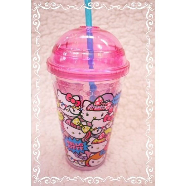 ♥小玫瑰日本精品♥Hello Kitty吸管可換式大容量汽水杯子矽膠圈套蓋耐高溫/思樂冰杯吸管杯出清賠售56773002