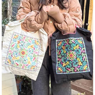 日本代購ball&chain刺繡 百花圖🌹 挎帆布包購物袋通勤包包