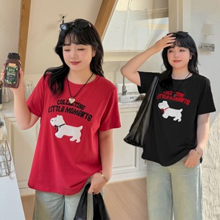 CCGIRL中大尺碼 旺旺!毛巾繡小狗♡刺繡字母圓領短袖上衣-共2色-XL～4L《20786》大尺碼女裝中大尺碼上衣