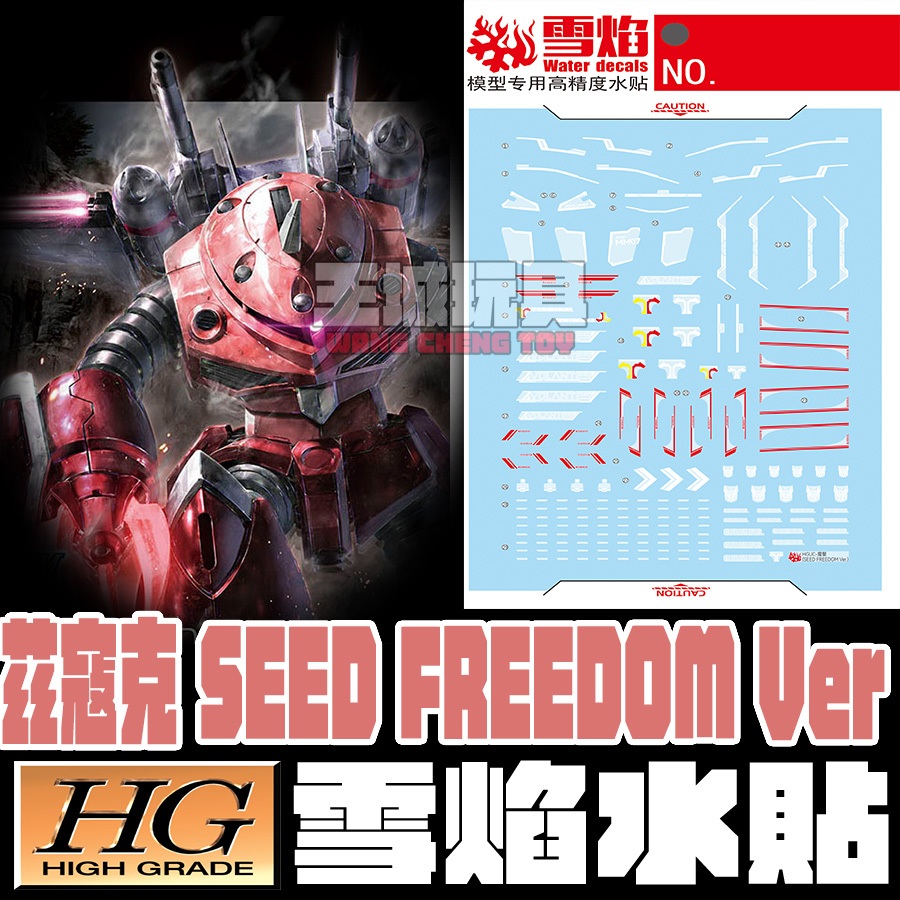 【大頭宅】現貨 雪焰水貼 螢光版 SEED FREEDOM HG 1/144 #260 茲寇克 阿斯蘭專用 無限正義